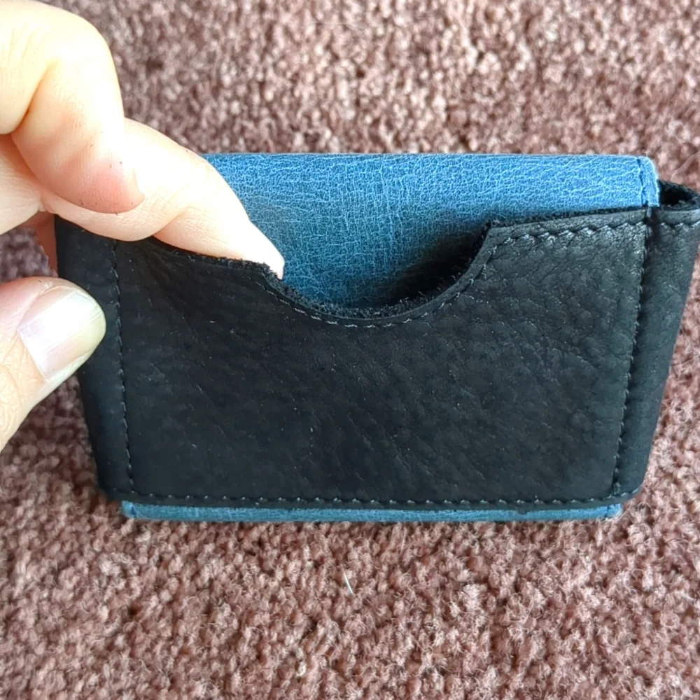 Otto Angelino Blue and Black Leather Card Holder